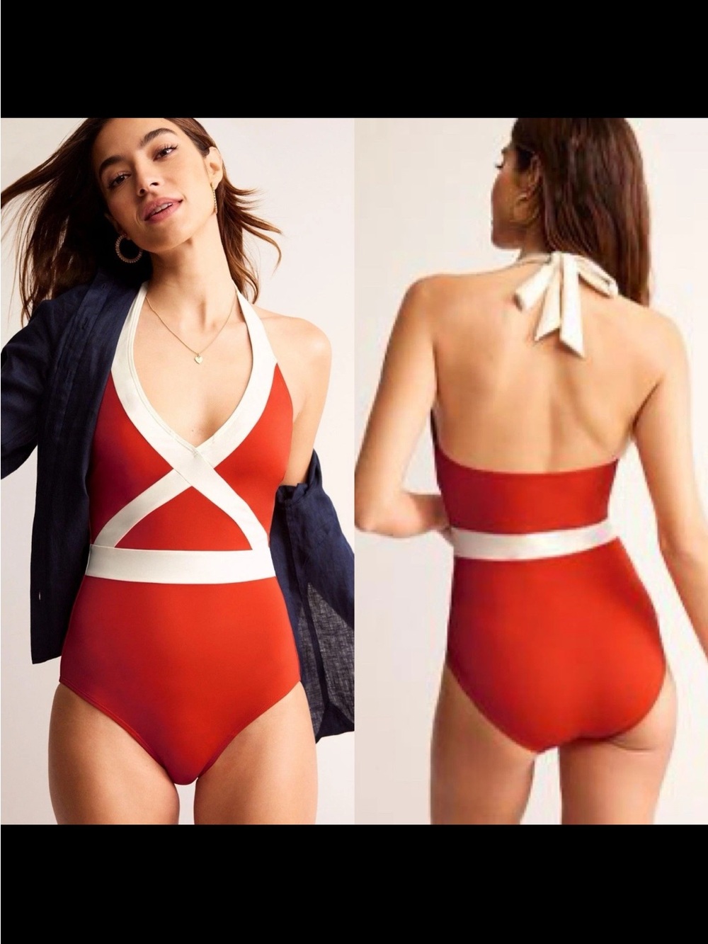 Boden Kefalonia Halterneck Swimsuit Orange Padded Size 6R
